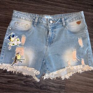 Blue Denim Shorts with Bird Patch